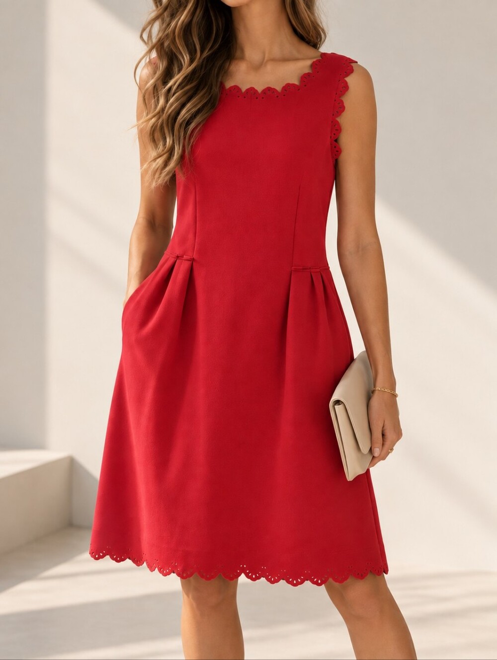 Katherine Barclay Montréal Red Laser-Cut Scalloped Dress Size 6 Fit &  Flare
